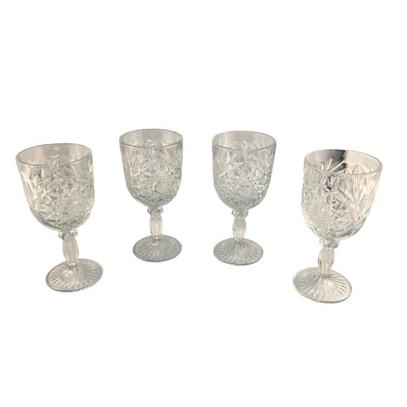 Libbey HOBSTAR Clear Pressed Vintage Star of David 10 Oz Tall Footed Water Goble - Picture 3 of 10